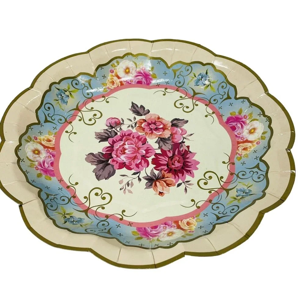 Pretty Tea Party Cake Plates Floral Talking Tables 7 Inch Paper Plates 12 Pack